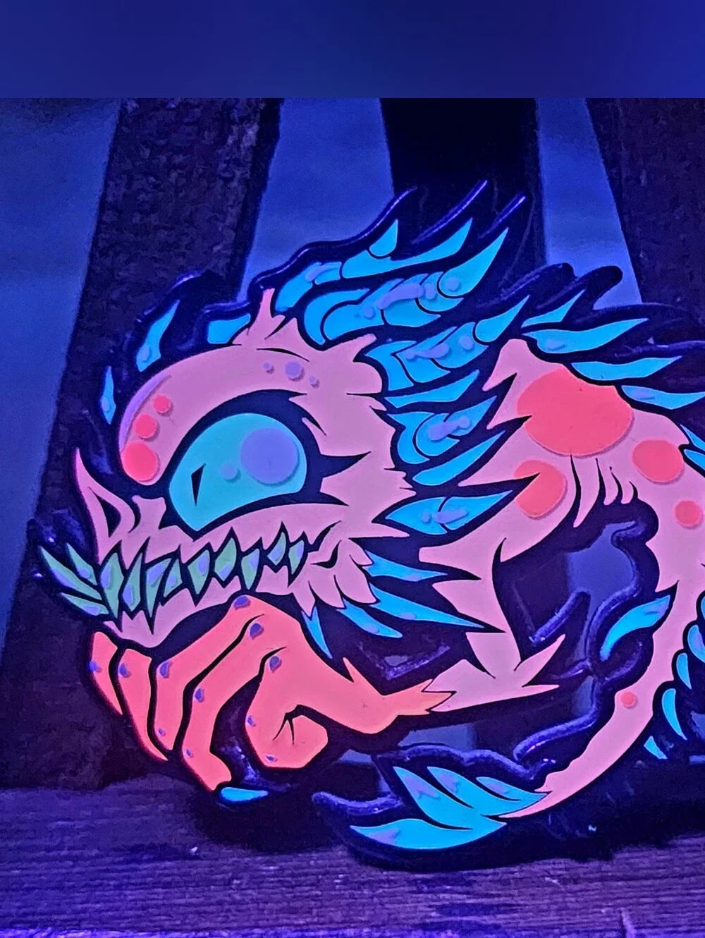 Emi Monster Art Enamel Pin Limited Edition 21/55 Pink And Blue Fish Creature